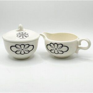 Vintage 1950s Creamer Covered Sugar Set Spencerian Scroll Taylor Smith Taylor